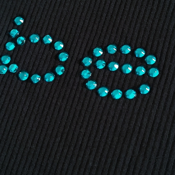 bebe Black🖤 Ribbed Top with Teal Blue💙 Rhinestones💎 - NWT - Picture 9 of 16